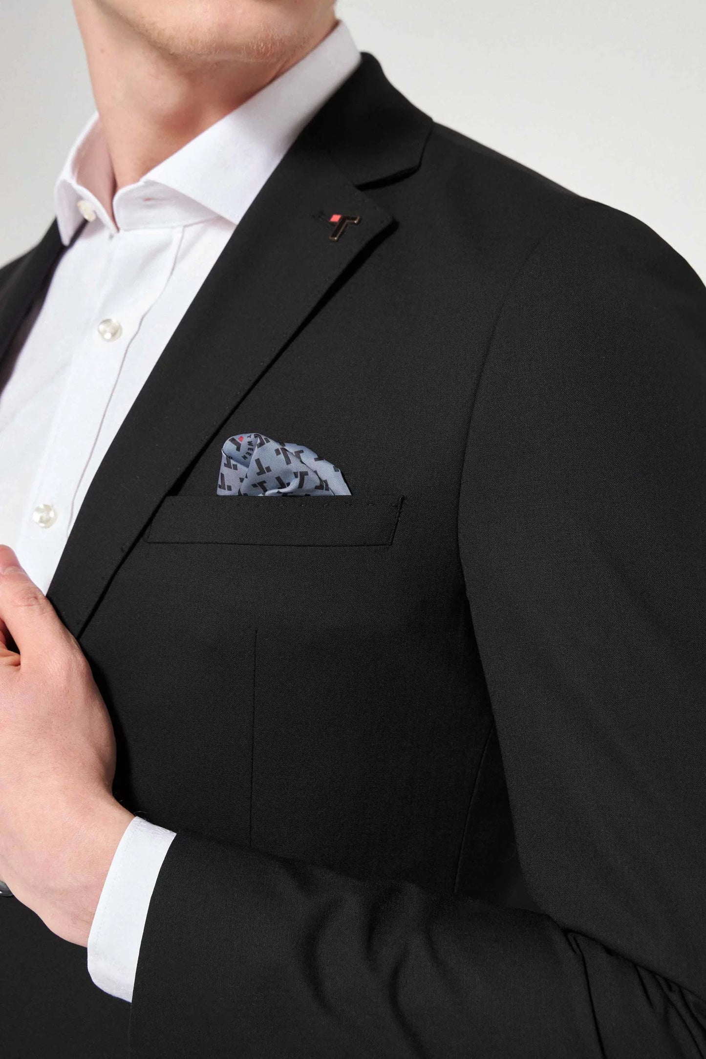 Tween Slim Fit Siyah Düz Yünlü Bi Stretch Takim Elbise