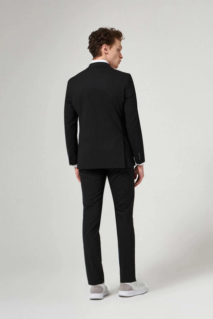 Tween Slim Fit Siyah Düz Yünlü Bi Stretch Takim Elbise