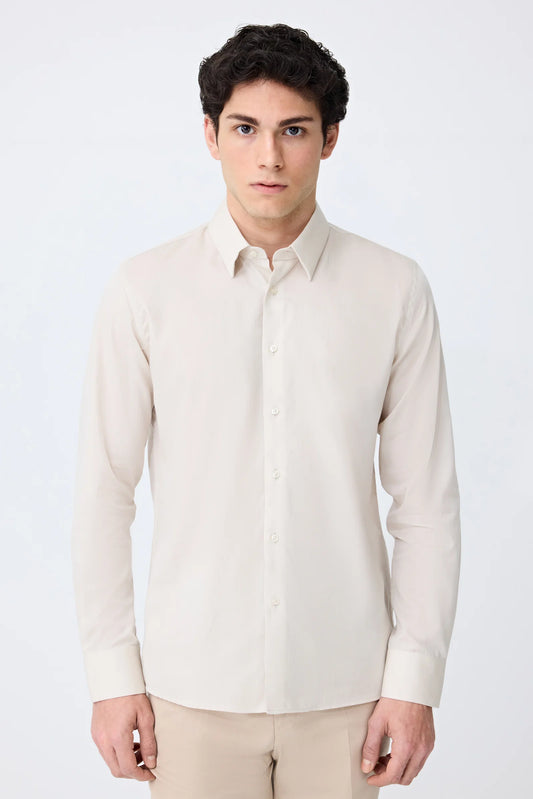 Tween Slim Fit Bej Düz Gömlek
