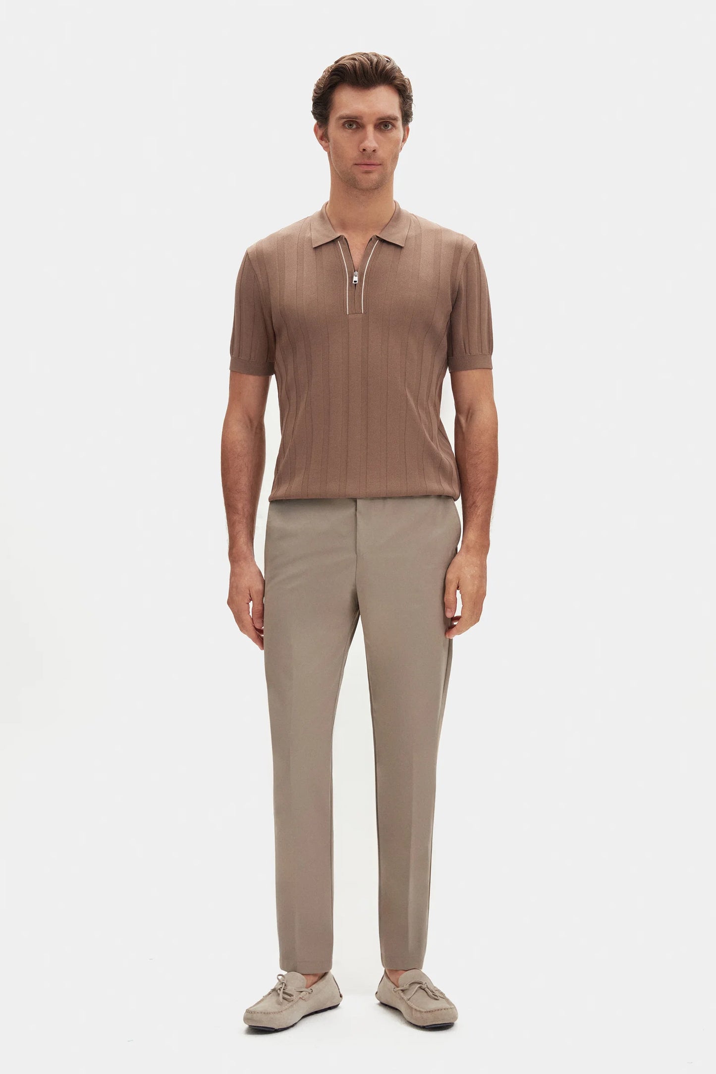 Damat Relaxed Fit (pilesiz) Vizon Düz Kumaş Pantolon