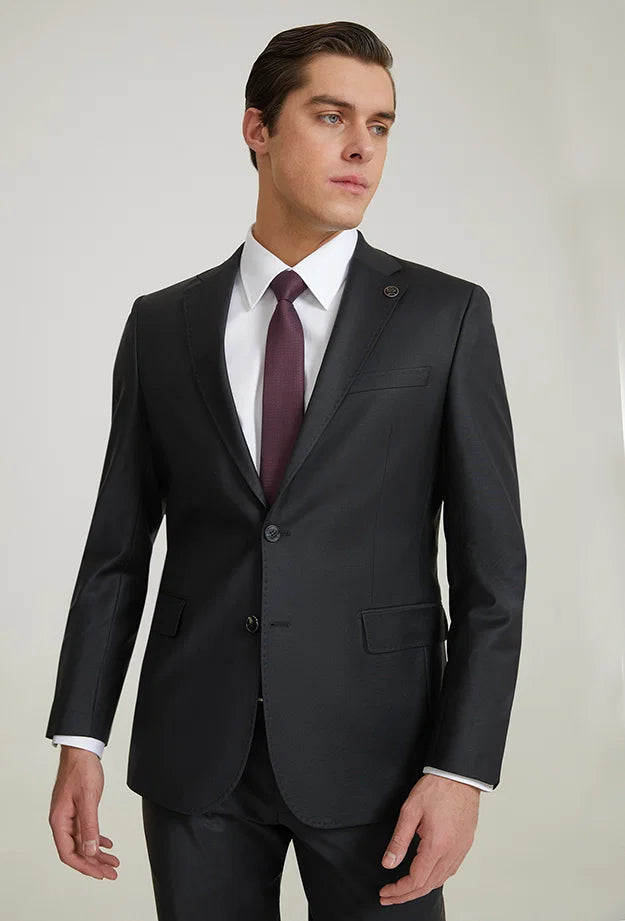 Damat Slim Fit Siyah Düz Superfine Wool Takim Elbise