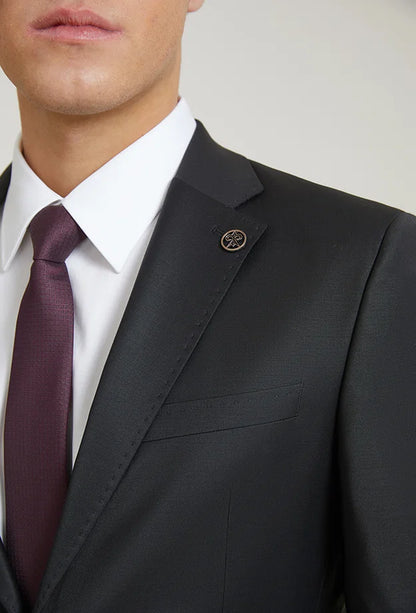 Damat Slim Fit Siyah Düz Superfine Wool Takim Elbise
