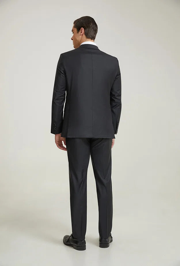 Damat Slim Fit Siyah Düz Superfine Wool Takim Elbise
