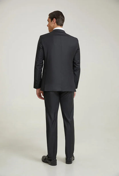 Damat Slim Fit Siyah Düz Superfine Wool Takim Elbise