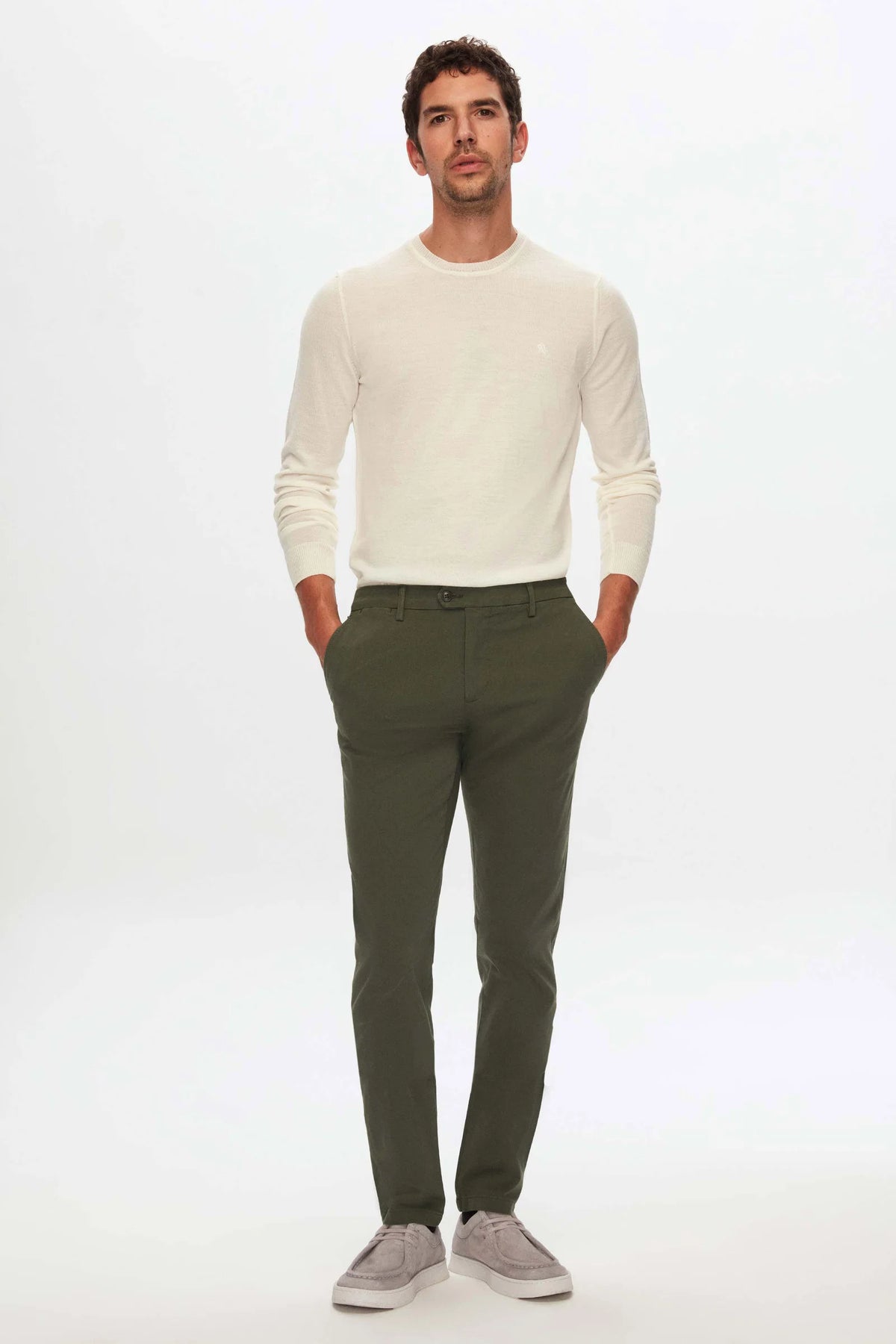 Damat Slim Fit Haki Bi Strech Pamuklu Beli Içten Lastikli Chino Pantolon