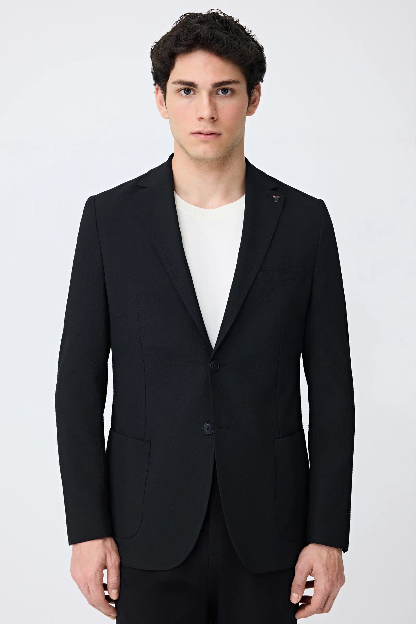 Tween Slim Fit Siyah Armürlü Kumaş Ceket