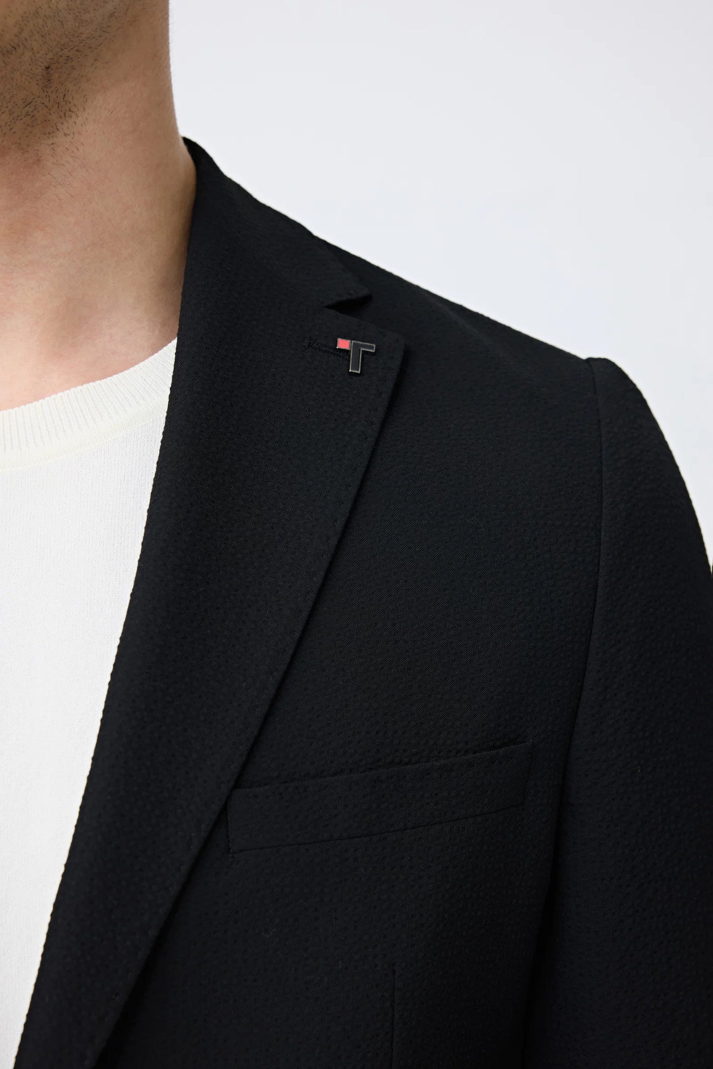 Tween Slim Fit Siyah Armürlü Kumaş Ceket