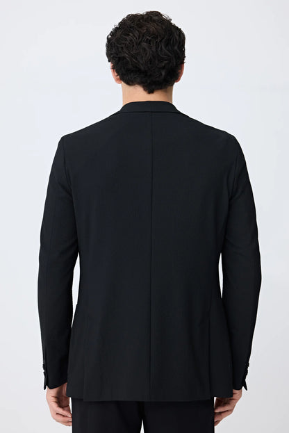 Tween Slim Fit Siyah Armürlü Kumaş Ceket