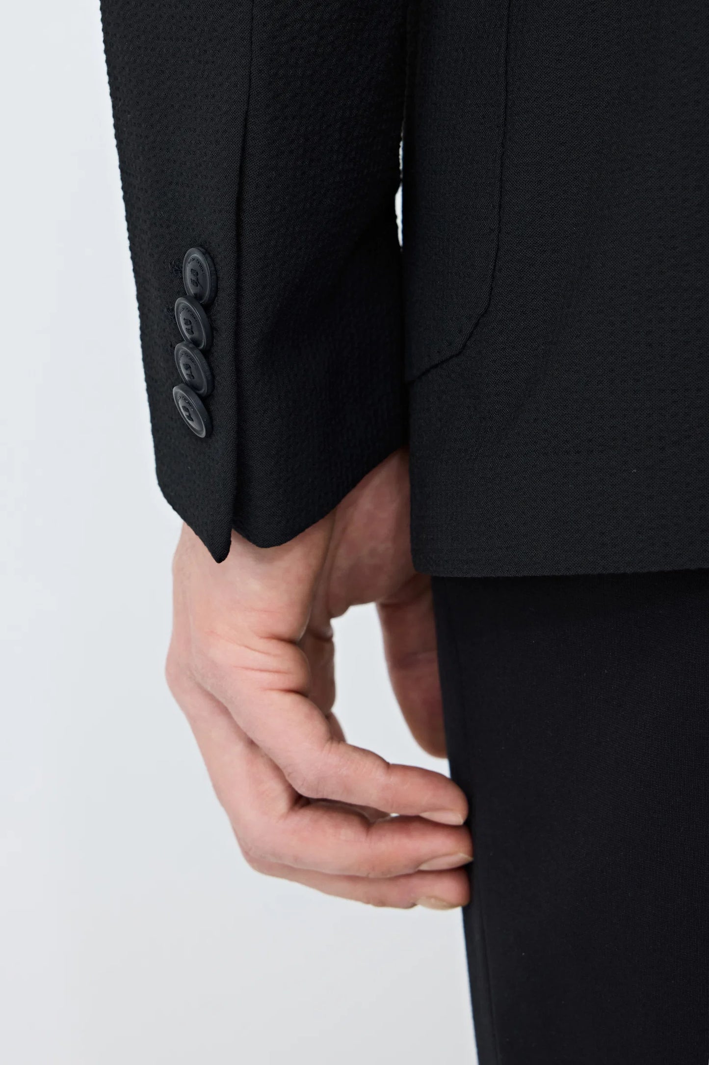 Tween Slim Fit Siyah Armürlü Kumaş Ceket
