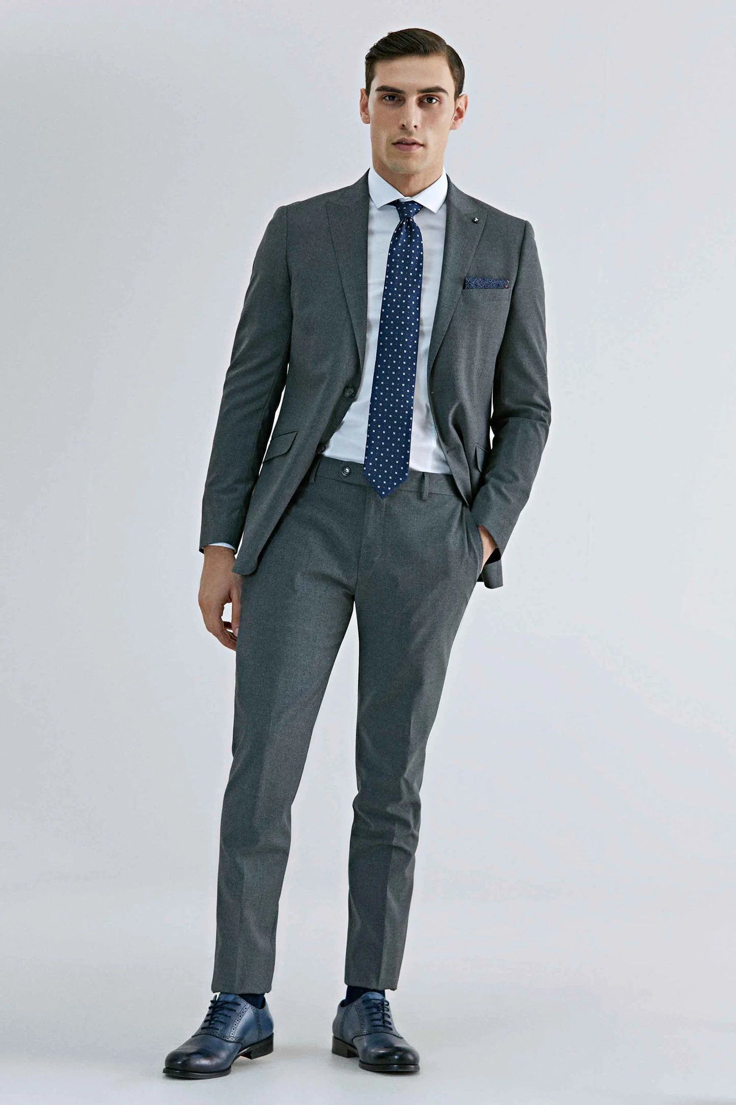 Tween Slim Fit Gri Düz Yün Karişimli Takim Elbise