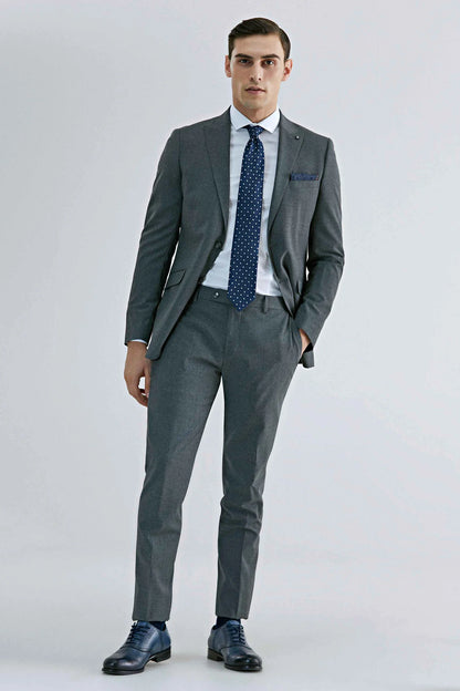 Tween Slim Fit Gri Düz Yün Karişimli Takim Elbise