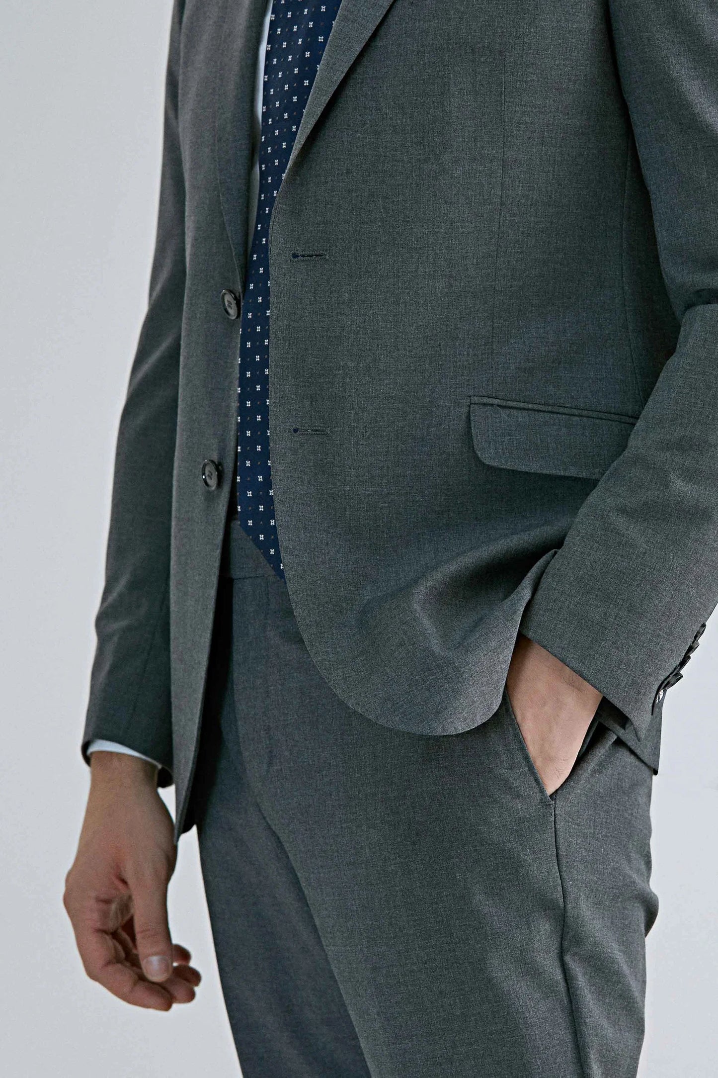 Tween Slim Fit Gri Düz Yün Karişimli Takim Elbise