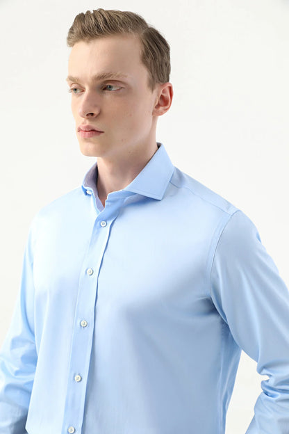 Damat Regular Fit Açık Mavi Düz Nano Care Gömlek