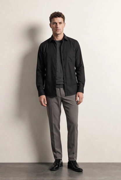 Ds Damat Regular Fit Siyah Düz Gömlek