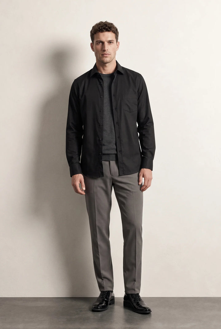 Ds Damat Regular Fit Siyah Düz Gömlek