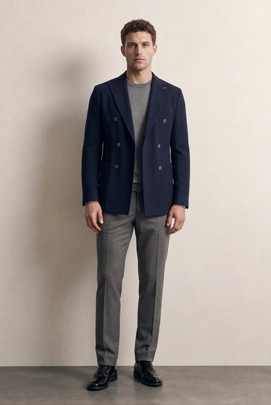 Twn Slim Fit Lacivert Çizgili Kumaş Ceket