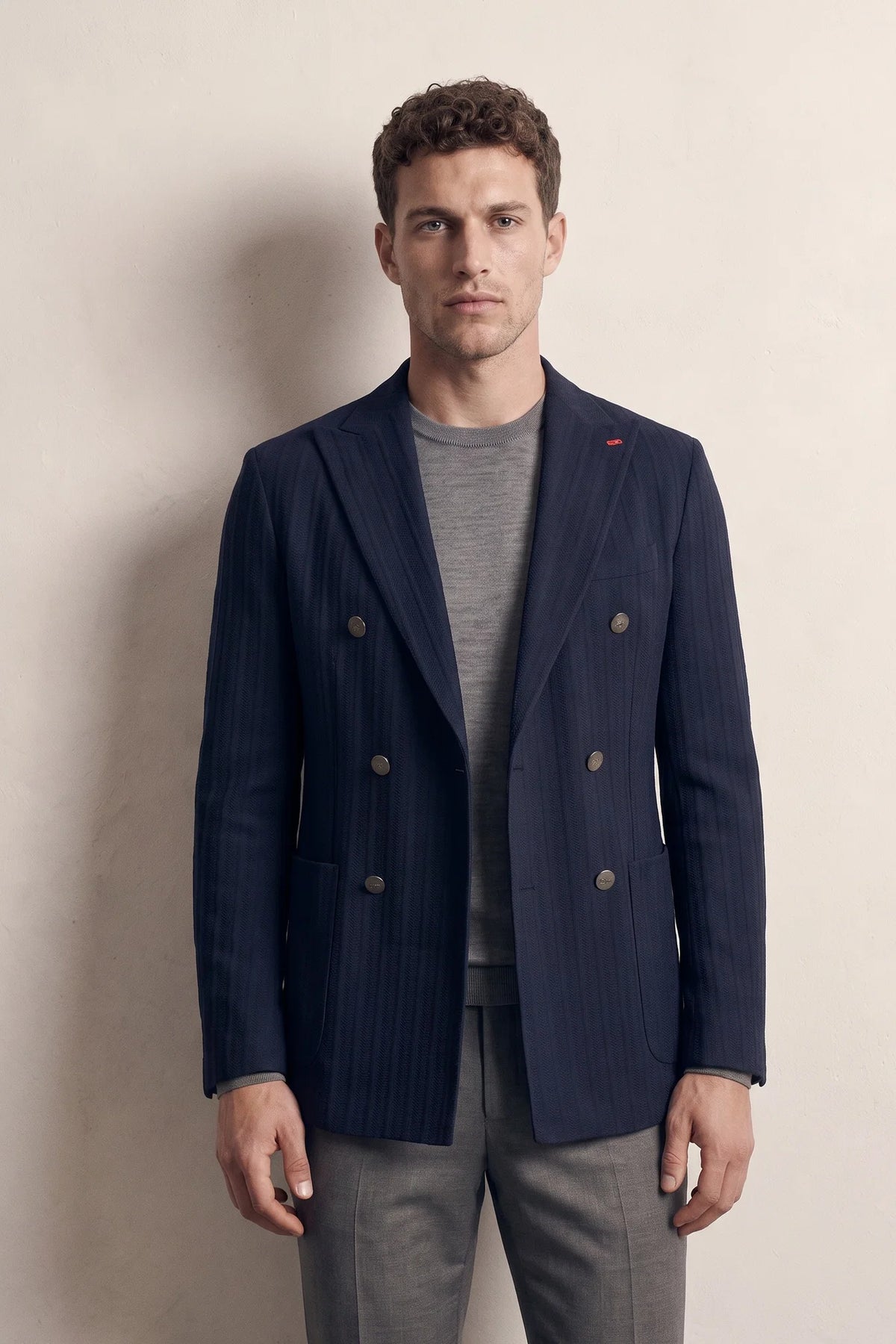 Twn Slim Fit Lacivert Çizgili Kumaş Ceket