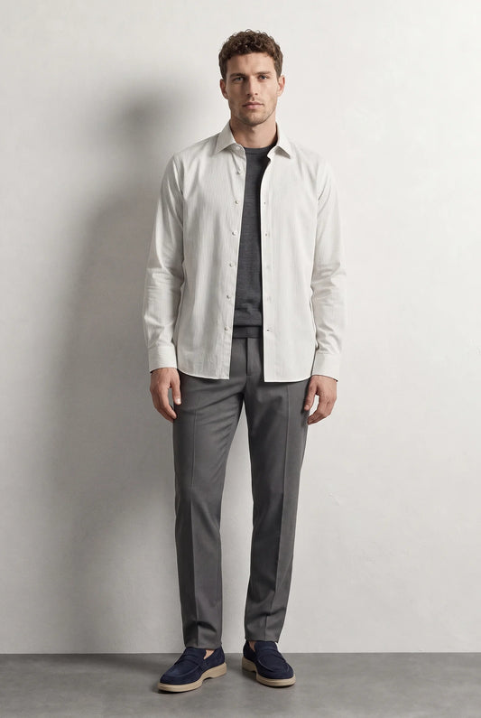Ds Damat Slim Fit Beyaz Çizgili Gömlek