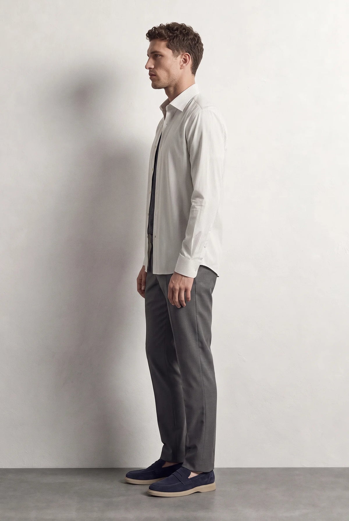 Ds Damat Slim Fit Beyaz Çizgili Gömlek