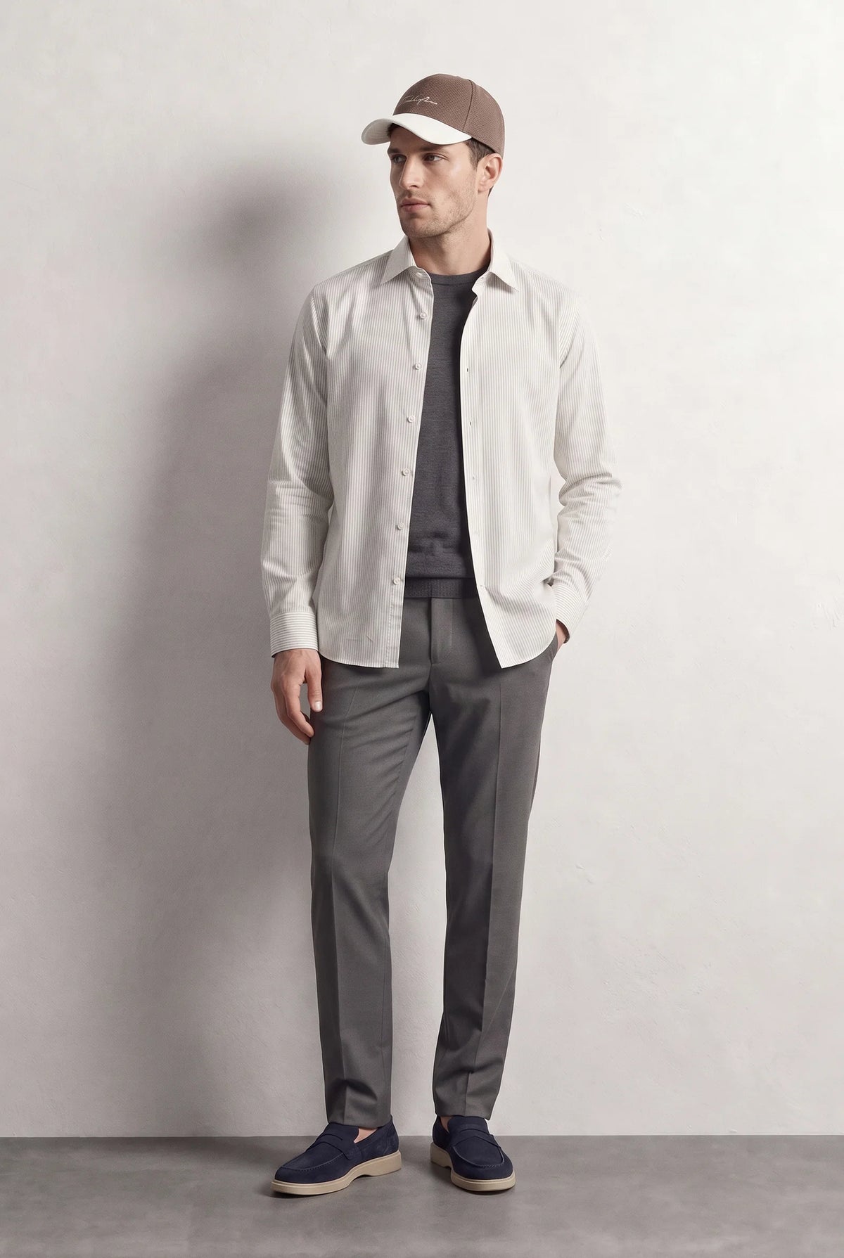 Ds Damat Slim Fit Beyaz Çizgili Gömlek