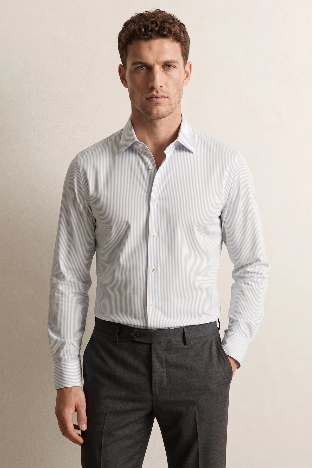Ds Damat Slim Fit Beyaz Çizgili Gömlek
