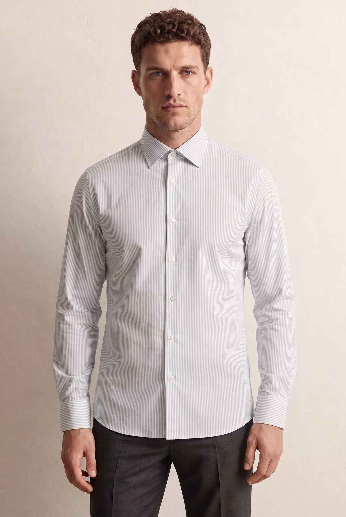 Ds Damat Slim Fit Beyaz Çizgili Gömlek