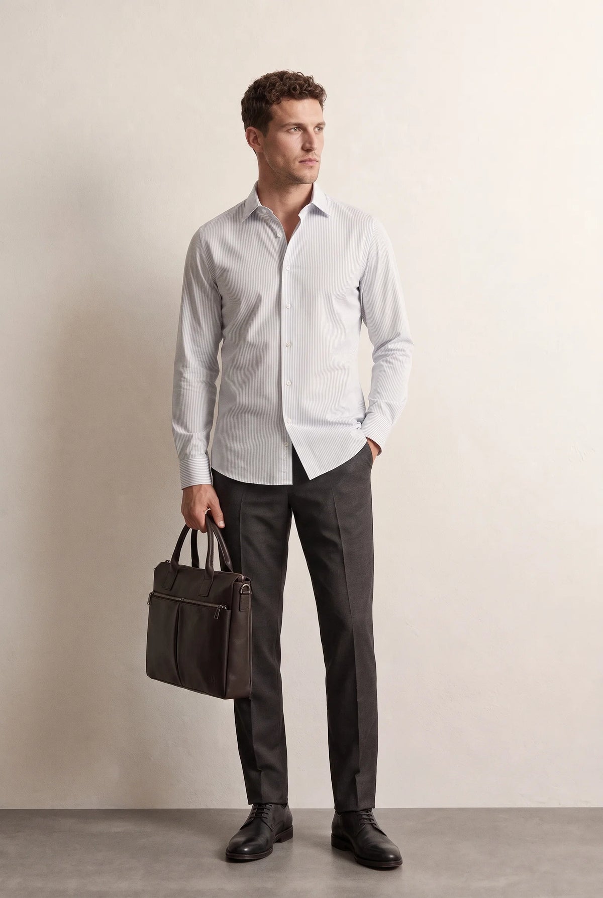 Ds Damat Slim Fit Beyaz Çizgili Gömlek