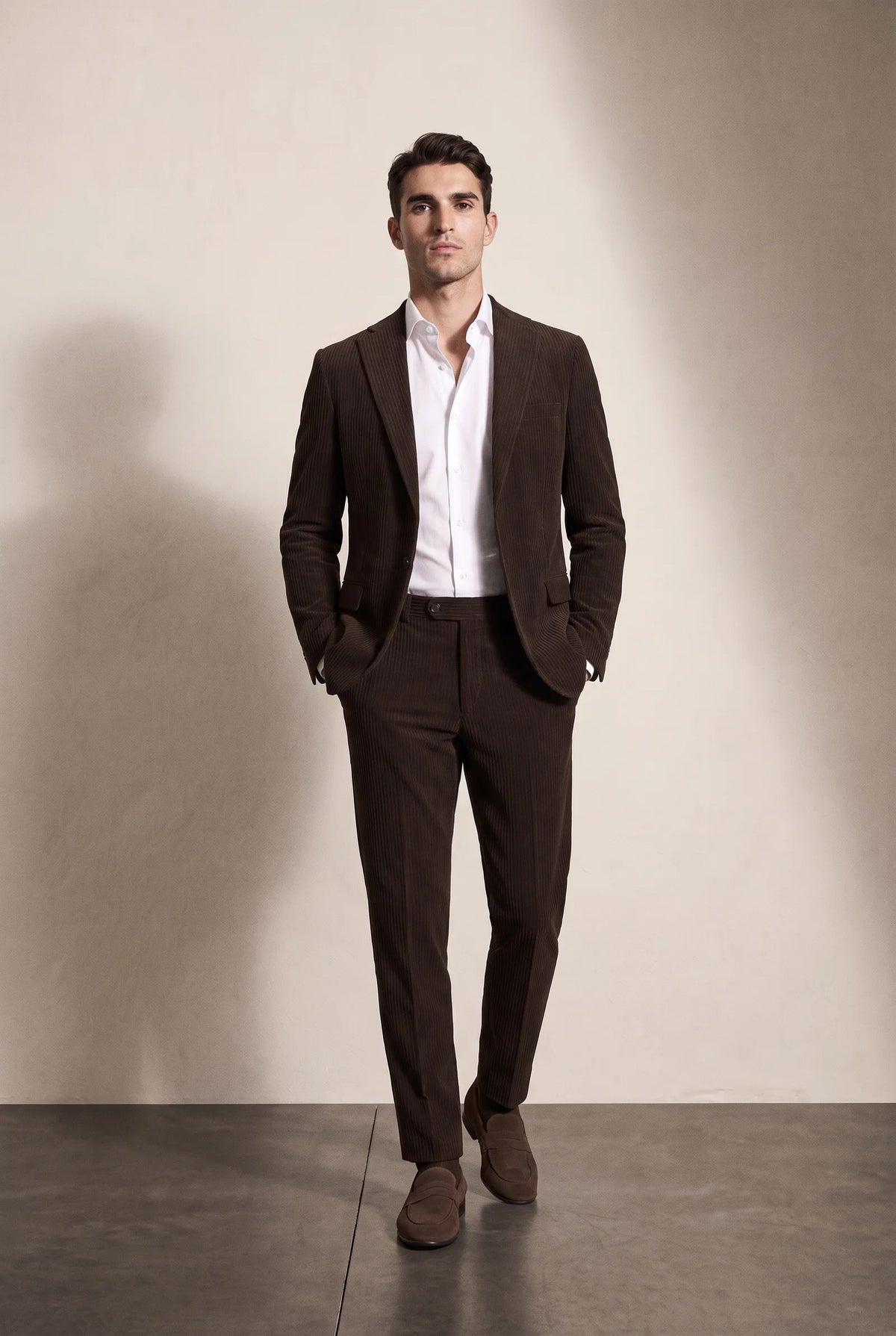 Twn Slim Fit Kahverengi Çizgili Takim Elbise
