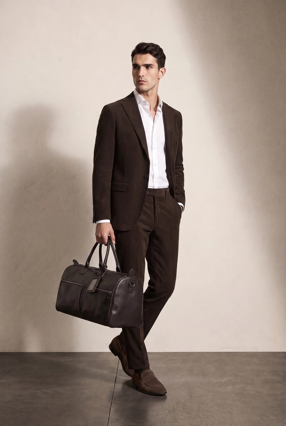 Twn Slim Fit Kahverengi Çizgili Takim Elbise