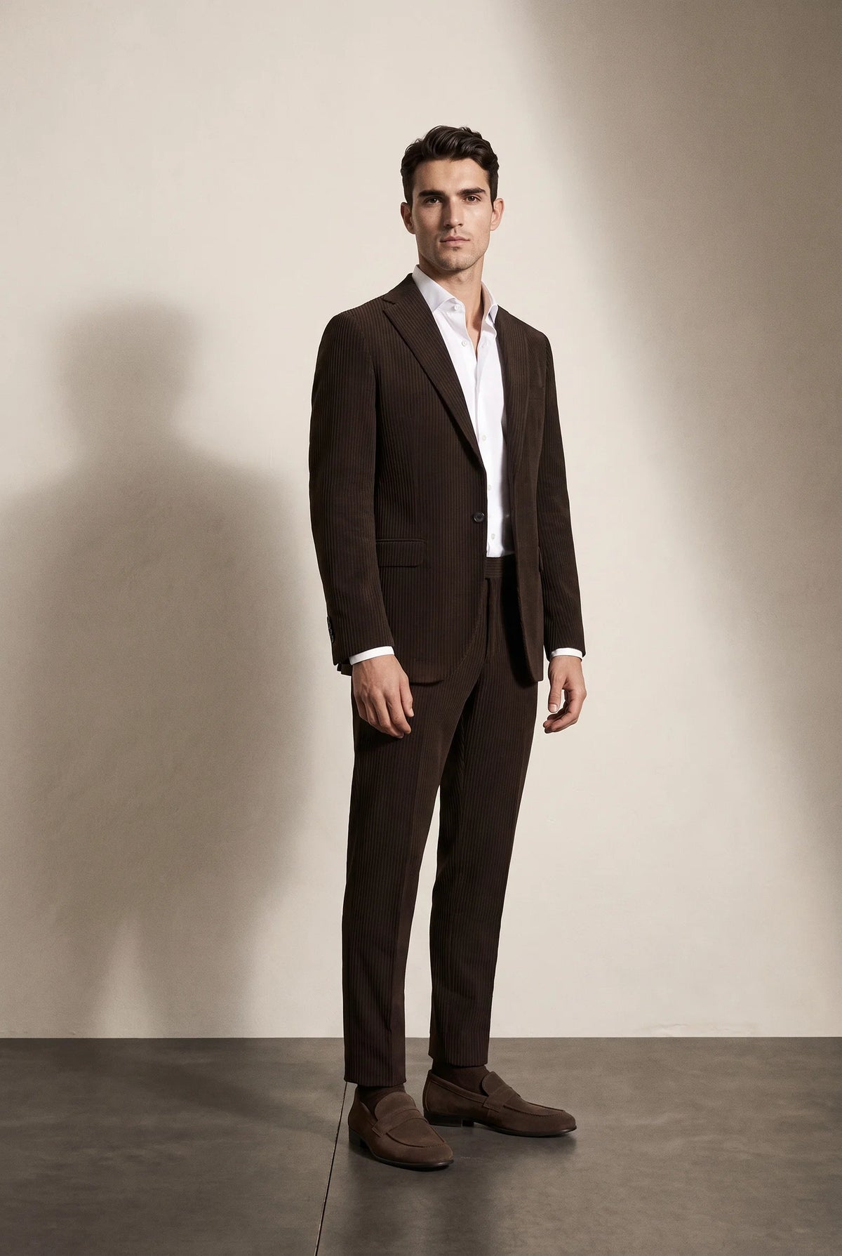 Twn Slim Fit Kahverengi Çizgili Takim Elbise