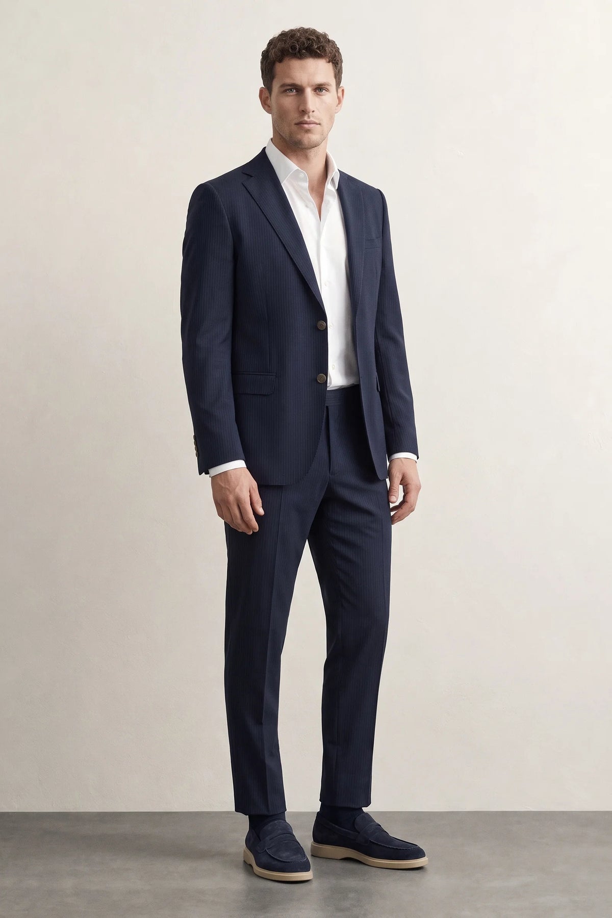 Twn Slim Fit Lacivert Çizgili Takim Elbise