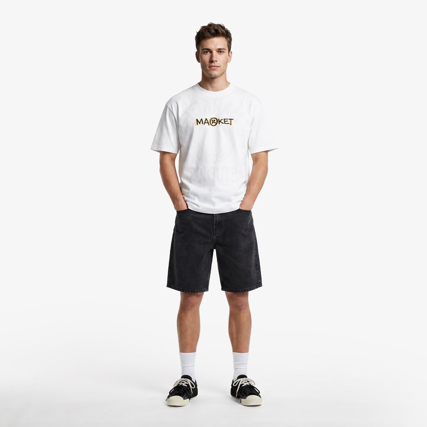 Market Smiley Doodle Erkek Beyaz T-shirt