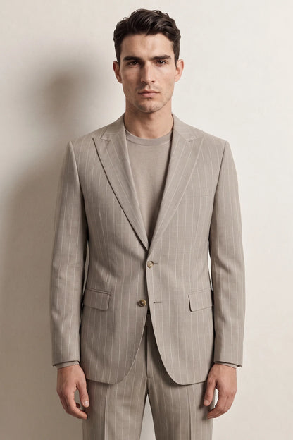 Twn Slim Fit Bej Çizgili Takim Elbise