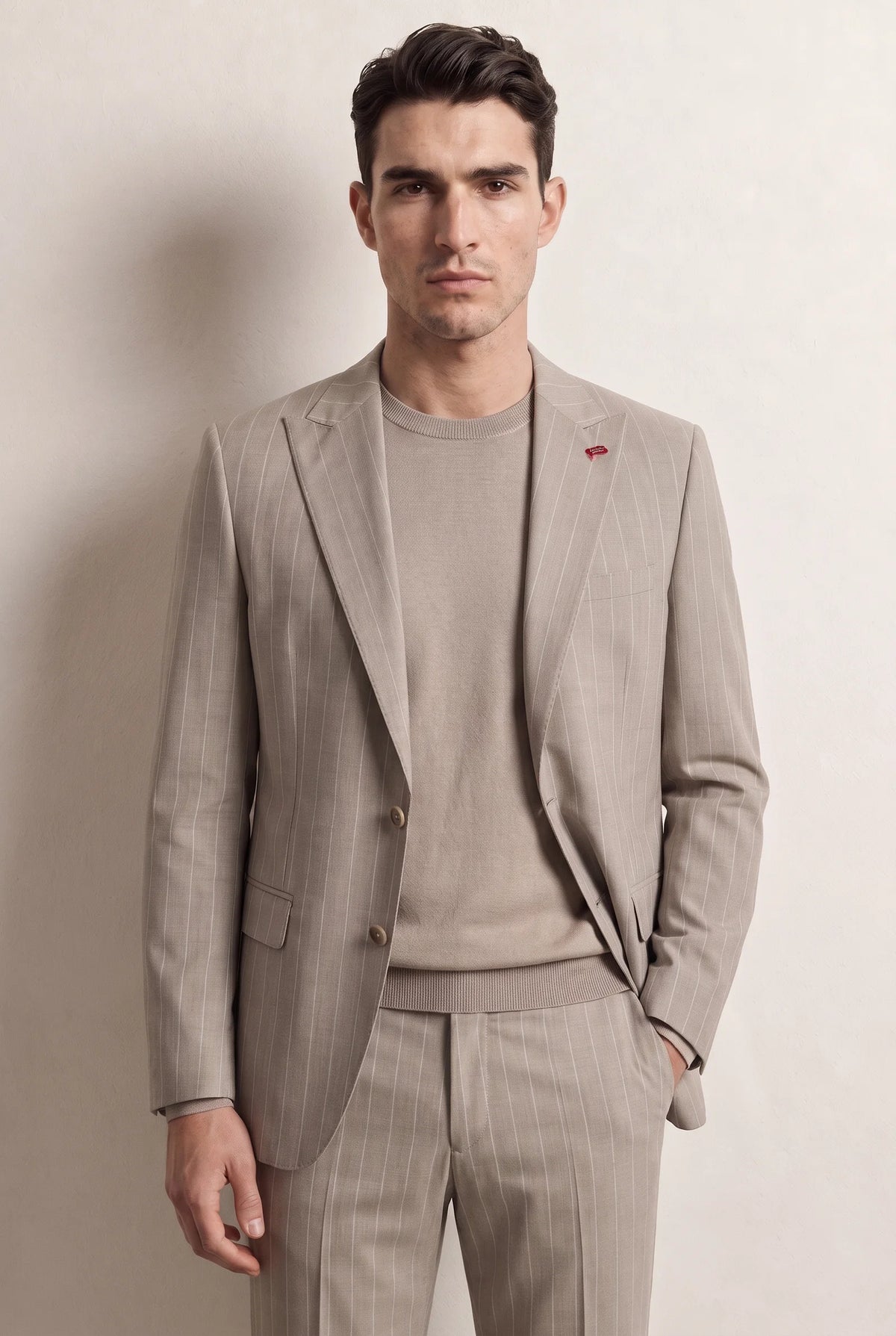 Twn Slim Fit Bej Çizgili Takim Elbise