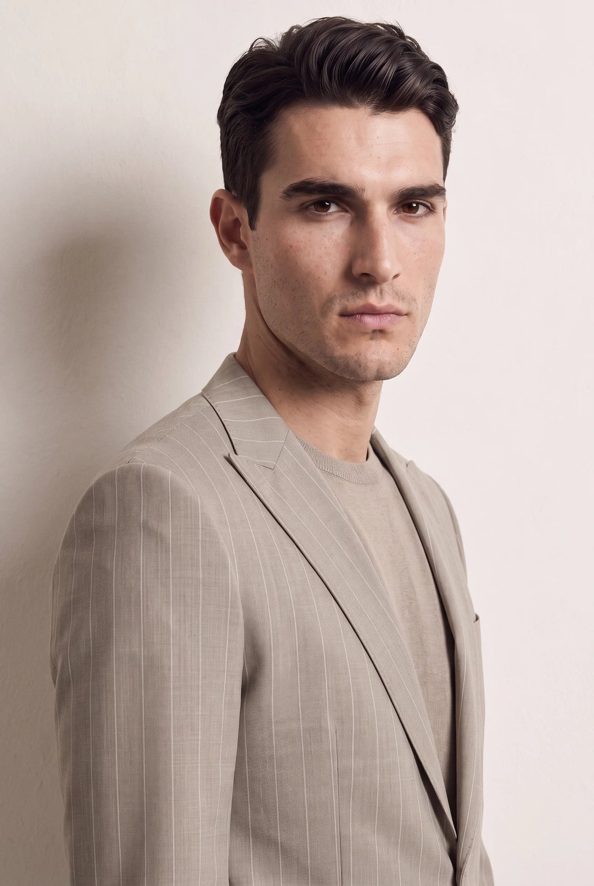 Twn Slim Fit Bej Çizgili Takim Elbise