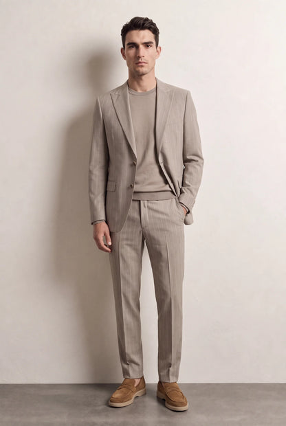 Twn Slim Fit Bej Çizgili Takim Elbise