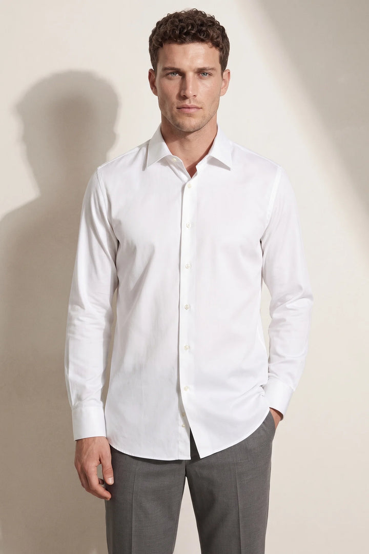 Ds Damat Slim Fit Beyaz Armürlü Gömlek