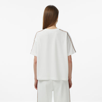 Lacoste Kadın Loose Fit Bisiklet Yaka Krem T-shirt