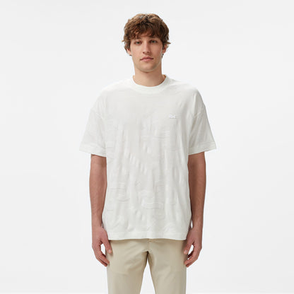 Lacoste Erkek Bisiklet Yaka Desenli Beyaz T-shirt