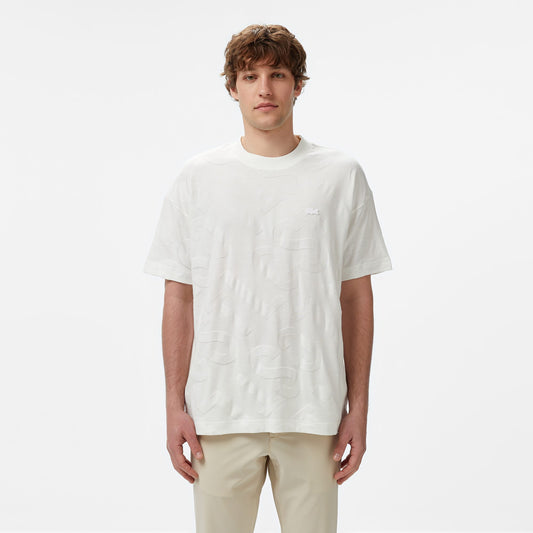 Lacoste Erkek Bisiklet Yaka Desenli Beyaz T-shirt