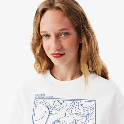 Lacoste Kadın Oversize Fit Bisiklet Yaka Beyaz T-shirt