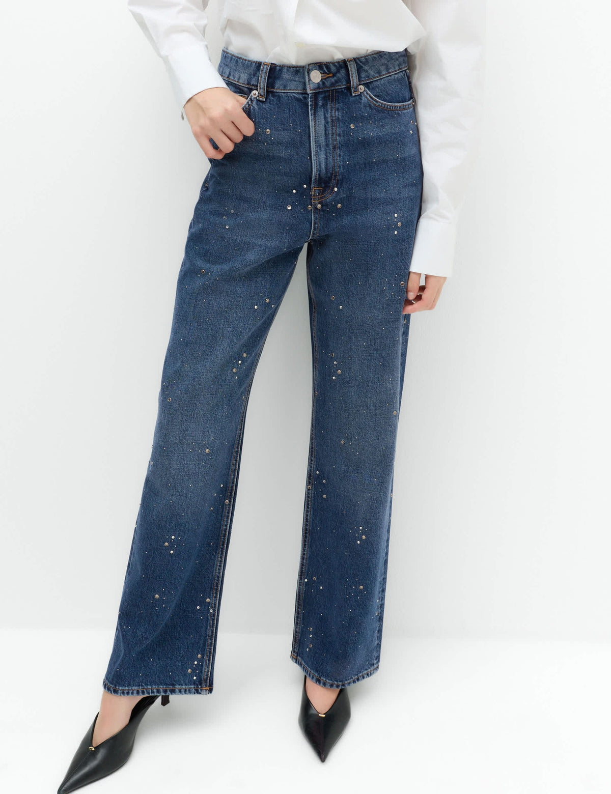 Işleme Detaylı Straight Leg Jean Pantolon