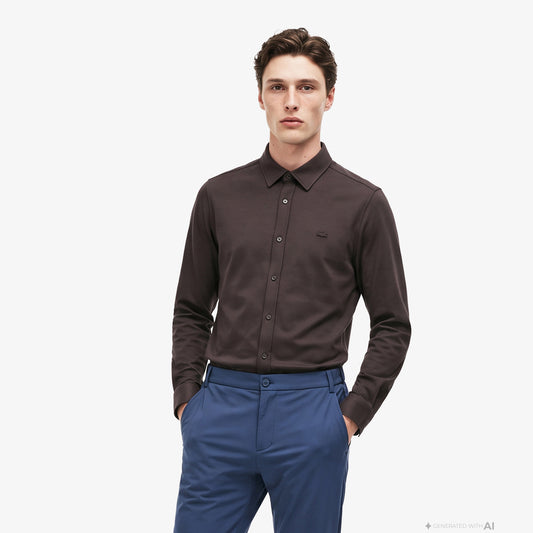 Lacoste Slim Fit Erkek Kahverengi Gömlek
