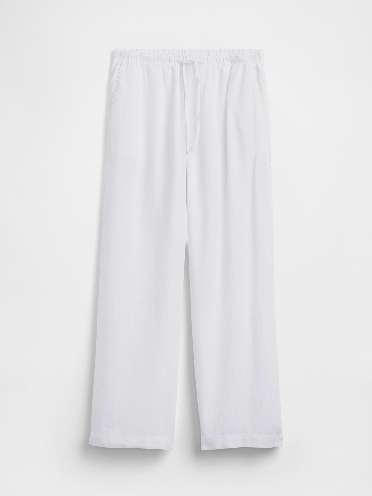 Beyaz Relaxed Keten Karışımlı Wide-leg Pantolon