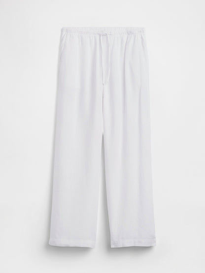 Beyaz Relaxed Keten Karışımlı Wide-leg Pantolon