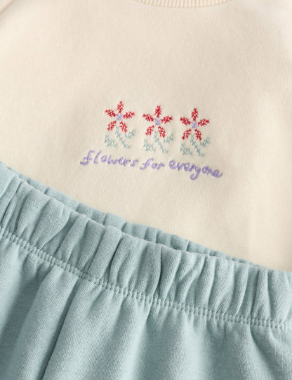 Pamuk Karışımlı Nakışlı Sweatshirt Ve Jogger Takımı