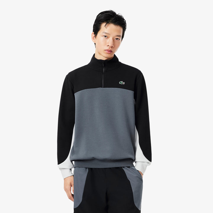 Lacoste Erkek Classic Fit Yarım Fermuarlı Renk Bloklu Gri Sweatshirt