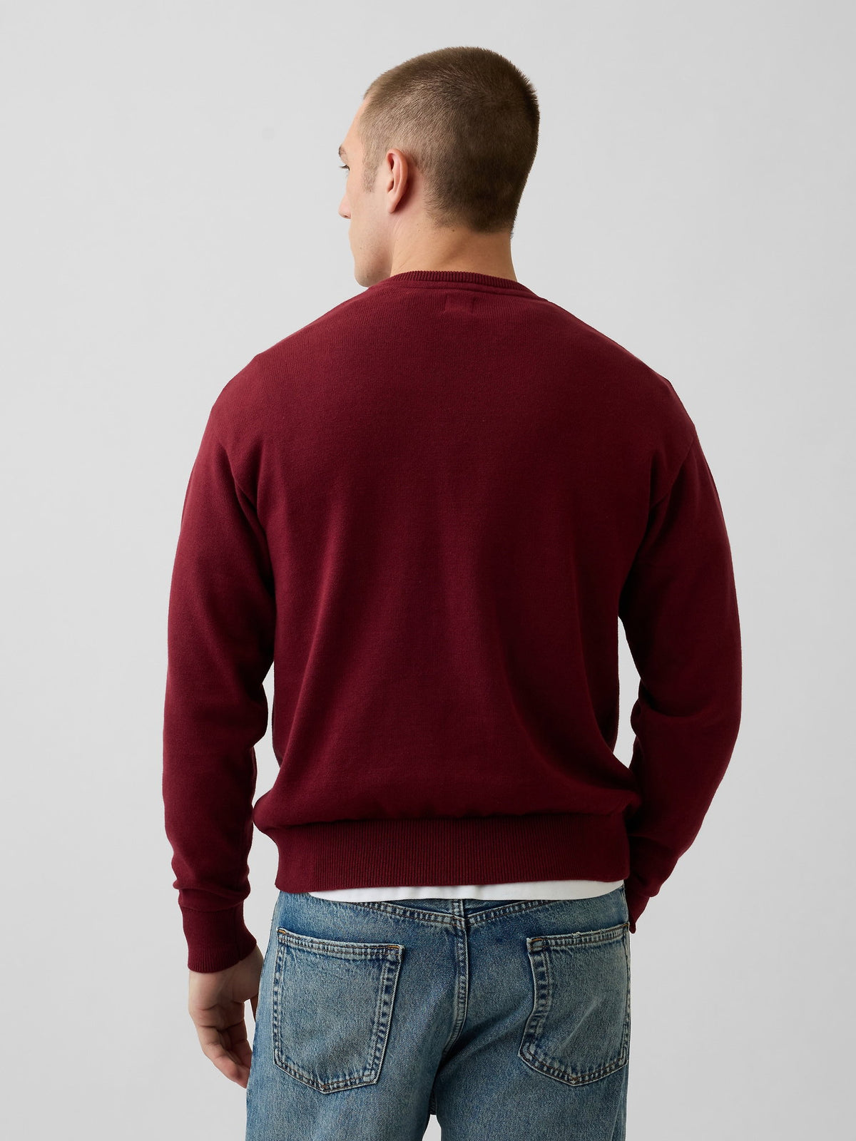Koyu Kırmızı Relaxed Gap Logo Intarsia Kazak