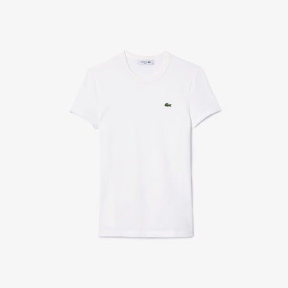 Lacoste Kadın Slim Fit Bisiklet Yaka Beyaz T-shirt