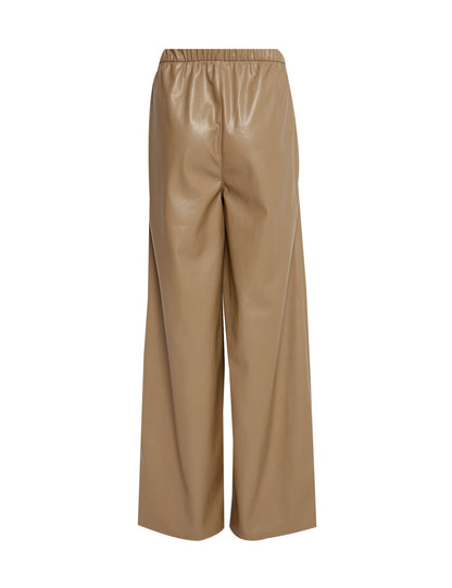 Deri Görünümlü Wide Leg Pantolon